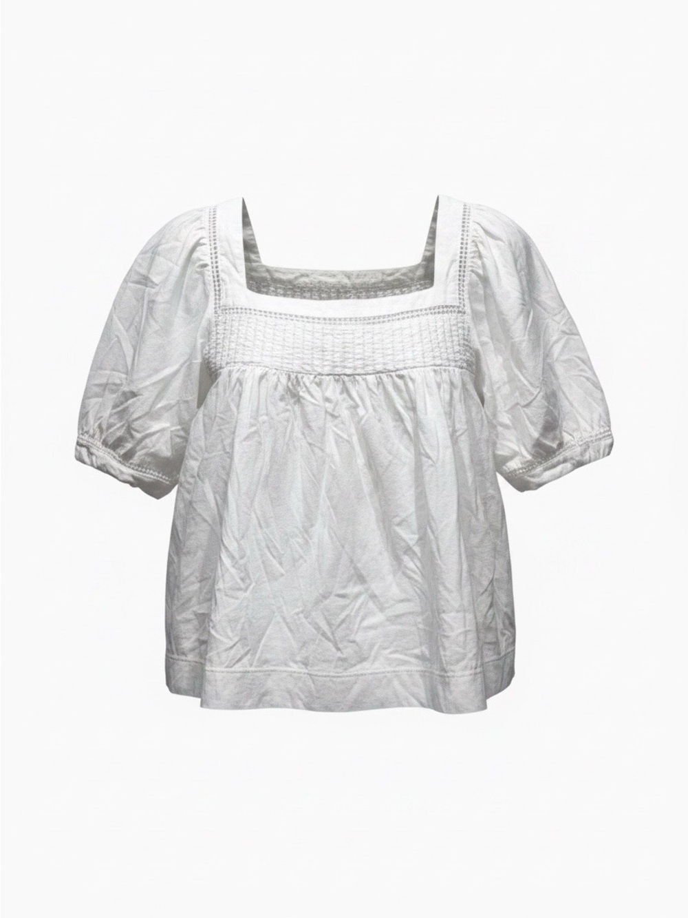 Banana Republic White Smocked Square-Neck Puff Sleeve Top